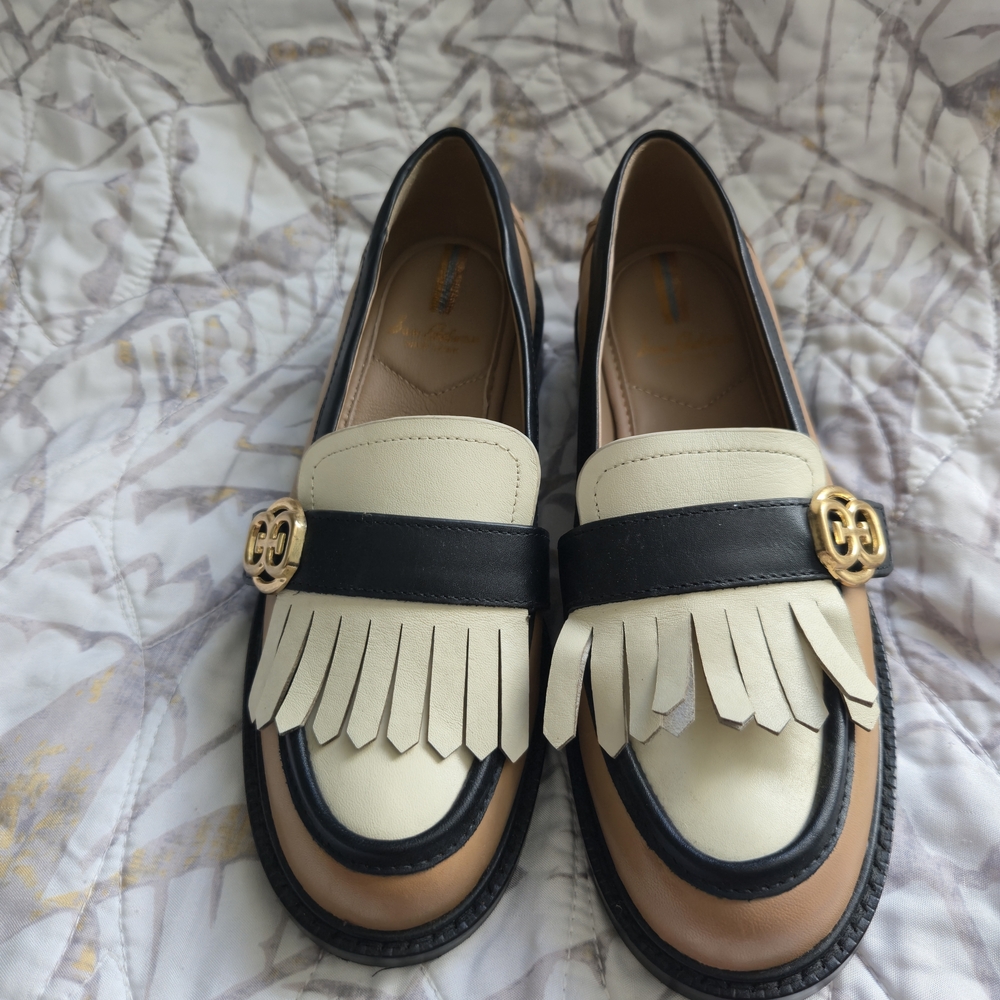 Sam Edelman Black and Cream Fringe Loafers